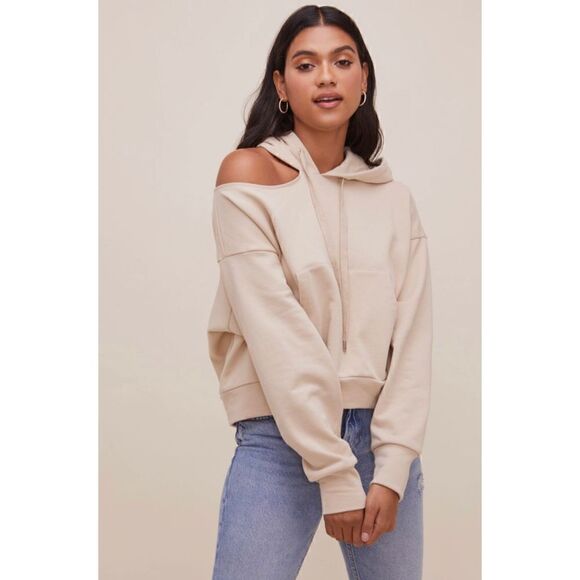 ASTR the label Swift Shoulder Cut Out Hoodie Sweatshirt Sand size M - Picture 1 of 13